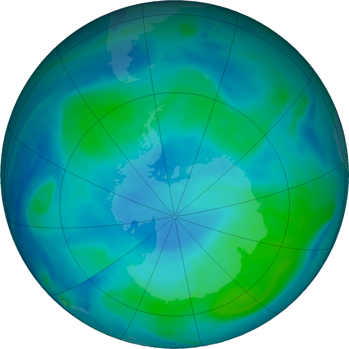Antarctic ozone map for 14 February 2022